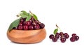 Sweet cherries in bamboo plate Royalty Free Stock Photo