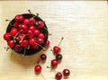 Sweet cherries in black plate