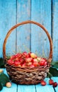 Sweet cherries on blue board Royalty Free Stock Photo