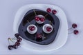 Sweet cherry on black plate Royalty Free Stock Photo