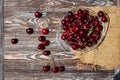 Sweet cherry in a glass bowl on the table Royalty Free Stock Photo