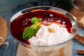 Sweet cherry jam dessert with cream martini glass Royalty Free Stock Photo