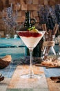 Sweet cherry jam dessert with cream martini glass Royalty Free Stock Photo