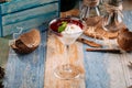 Sweet cherry jam dessert with cream martini glass Royalty Free Stock Photo