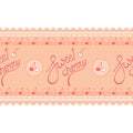 Sweet cherry, pink lettering logo on the cherry frame seamless strip