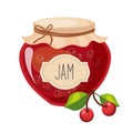 Sweet Cherry Red Jam Glass Jar Filled With Berry With Template Label Illustration