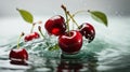Sweet cherry in water with gases on a white background. Isolated