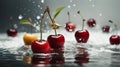 Sweet cherry in water with gases on a white background. Isolated