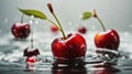 Sweet cherry in water with gases on a white background. Isolated