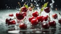 Sweet cherry in water with gases on a white background. Isolated