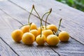 Sweet cherry on wood table Royalty Free Stock Photo