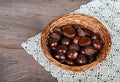 Sweet chestnuts in basket Royalty Free Stock Photo