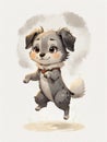 Sweet chibi baby and dog being lifted into the sky.