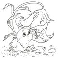 Sweet chick character. Cartoon character worm. Vector illustration. Hand drawing on white background. Chick and worm.