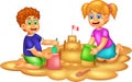 Sweet children cartoon play sand with smiling