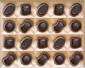 Sweet chocolate candies assortment in a box close-up. Top view Royalty Free Stock Photo