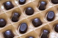 Sweet chocolate candies assortment in a box close-up. Top view Royalty Free Stock Photo