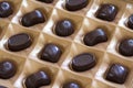 Sweet chocolate candies assortment in a box close-up. Top view Royalty Free Stock Photo