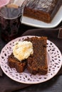 Sweet chocolate cola cake served with ice-cream Royalty Free Stock Photo