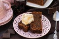 Sweet chocolate cola cake served with ice-cream Royalty Free Stock Photo