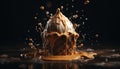 Sweet chocolate dessert pouring, milk flowing, splashing in motion generated by AI Royalty Free Stock Photo