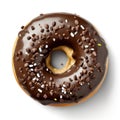 A Sweet Chocolate Frosted Donut, Isolated on White Background - Generative AI