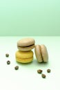 chocolate,lemon macarons, pastry, confectionery desserts, tasty sugar food.copy space Royalty Free Stock Photo