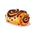 Sweet chocolate swirl roll with creamy frosting on a clean background