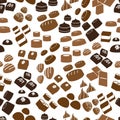 Sweet chocolate truffles icons seamless brown pattern eps10