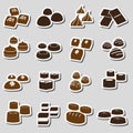 Sweet chocolate truffles styles stickers set eps10