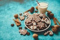 Sweet Christmas composition. Assortment of gingerbread cookies on a plate