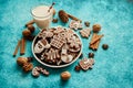 Sweet Christmas composition. Assortment of gingerbread cookies on a plate