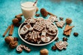 Sweet Christmas composition. Assortment of gingerbread cookies on a plate