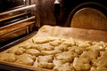 Sweet Christmas cookies with sugar baking in the oven on the cooking paper Royalty Free Stock Photo