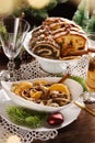 Sweet Christmas desserts noodles with poppy seeds and pastries