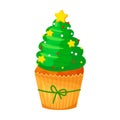 Sweet Christmas and New Year cupcake. Christmas tree. Creative element for your design. Vector illustration.