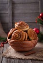 Sweet cinnamon bun rolls or kanelbullar christmas