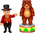 Sweet circus guide and bear cartoon in action with smile Royalty Free Stock Photo