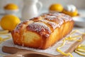 Sweet citrus Lemon bread, sugar coated, a close up of whole loaf