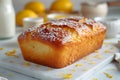 Sweet citrus Lemon bread, sugar coated, a close up of whole loaf