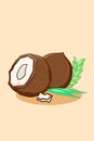 Sweet coconut with leaf icon cartoon illustration