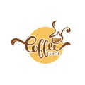 Sweet Coffee logo template design, vector hand drawn illustration with lettering composition