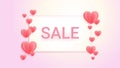 Sweet color sales banner background with hearts in paper cut style, banner background for love celebration event