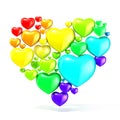 Sweet, colorful, beautiful hearts arranged in shape of big heart