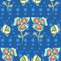 Sweet Colorful Floral Pattern In Royal Blue On A Decorative Dotted Background