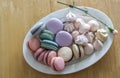 Sweet and colorful french macaroons or macaron in ceramic white Royalty Free Stock Photo