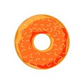 Sweet colorful tasty donut isolated on white background. Orange glazed and sprinkle doughnut top view for cake cafe Royalty Free Stock Photo