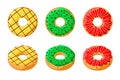 Sweet colorful tasty donut set isolated on white background. Glazed doughnut top view and 3d collection for cafe Royalty Free Stock Photo