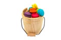 Sweet and colourful french macaroons or macaron stack in bucket wooden isolated on white background.Saved with clipping path Royalty Free Stock Photo