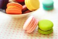 Sweet and colourful french macaroons on retro-vintage